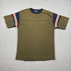 Vintage Y2K Point Zero T Shirt Mens Large Olive Green Mesh Sleeve Striped Skater